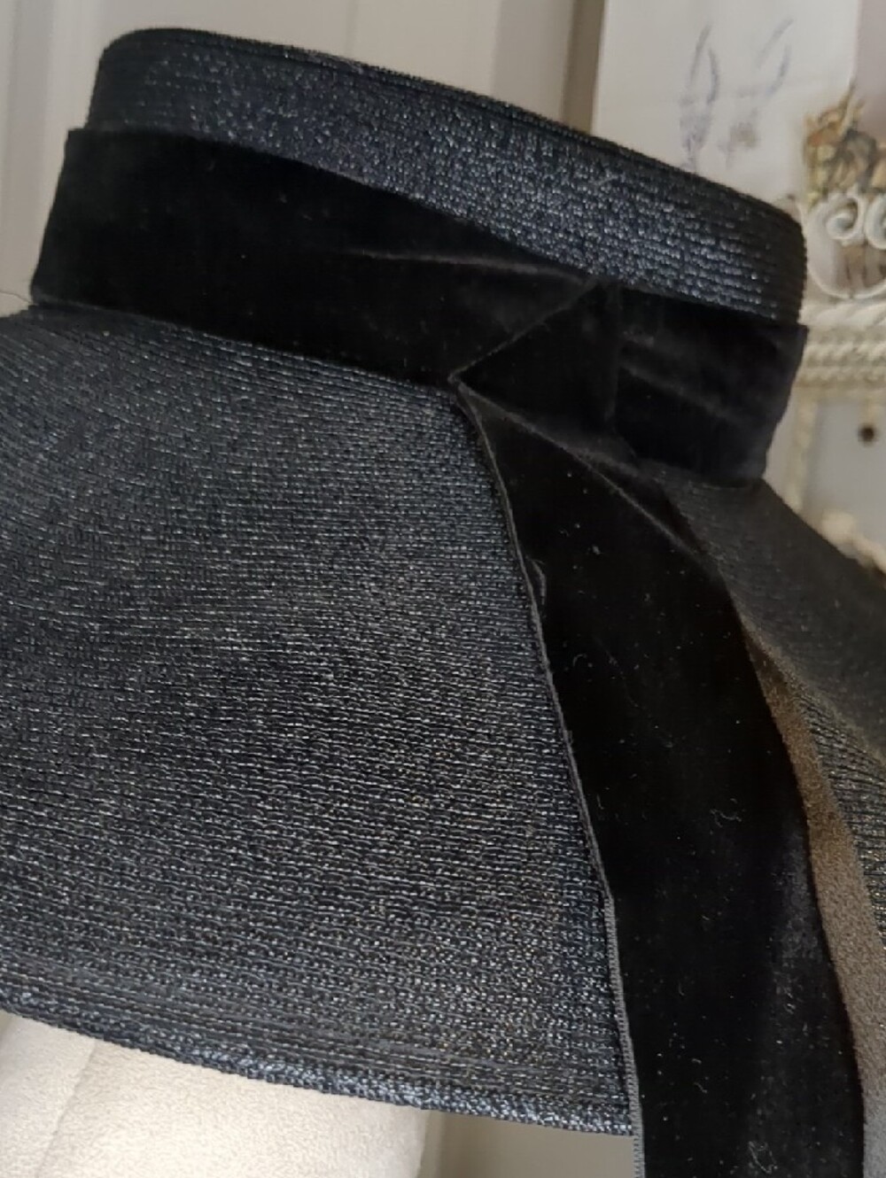 Vintage 50s Black Straw Picture Hat w/ Grosgrain Ribbon From Dunnings Pasadena - Picture 6 of 9